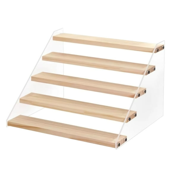 5 Tier Spice Rack Organizer, 12" Wood Display Shelf with Clear Acrylic Sides, Tiered Storage for Cabinet, Perfect for Kitchen, Bathroom, or Office