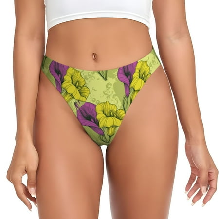 Colorful Calla Lily Flowers Thongs for Women - No Show Seamless Womens Thongs Underwear  Stretch G String Thongs for Women  Ladies Breathable Sexy Thong Bikini Panties Briefs