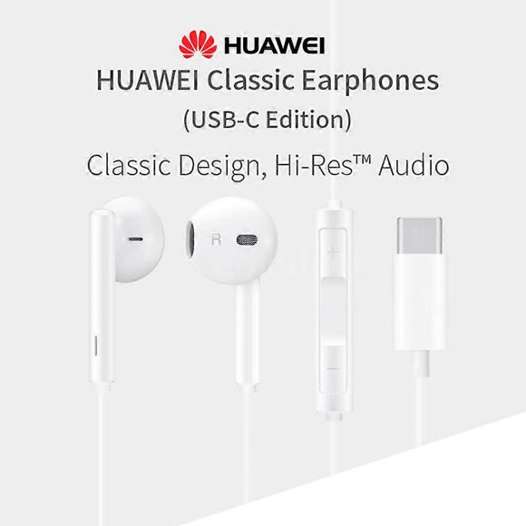 HUAWEI CM33 USB C Headphones Half in-Ear Wired Earphones w/MIC/Volume Control Lightweight Corded Type-C Earbuds for Work/Commute/Sports