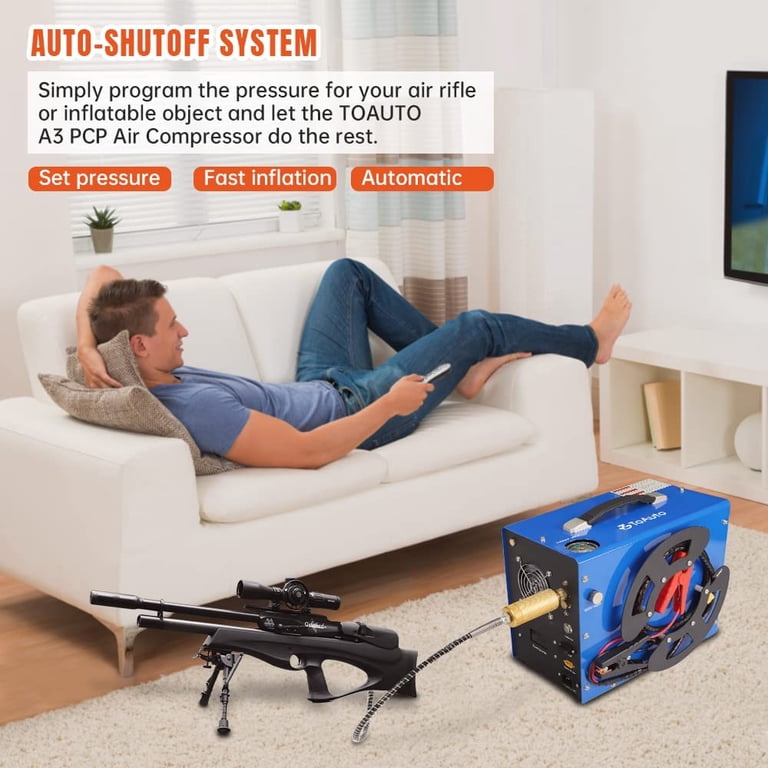 Compresseur Haute Pression TOAUTO 4500PSI Pour Airgun PCP - 220V, Arrêt Auto, Portable