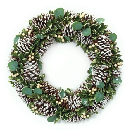 Holiday Cone Berry Wreath - 20 Inch Decorative Green Pine Wreath for Front Door