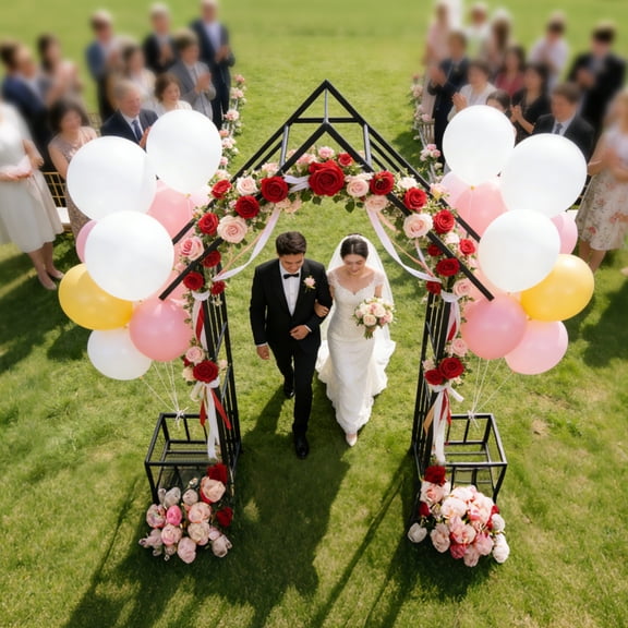 Kinbor Outdoor Metal Arch - Decoration Arch Trellis for Climbing Plants, Garden Arch Arbor with Side Planting Areas for Wedding, Lawn, Party, Backyard, Black