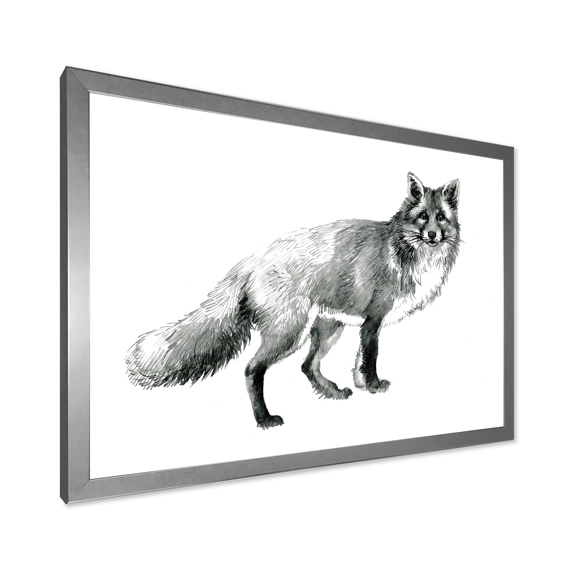 Designart 'Black and White Portrait Fox' Farmhouse Framed Art Print