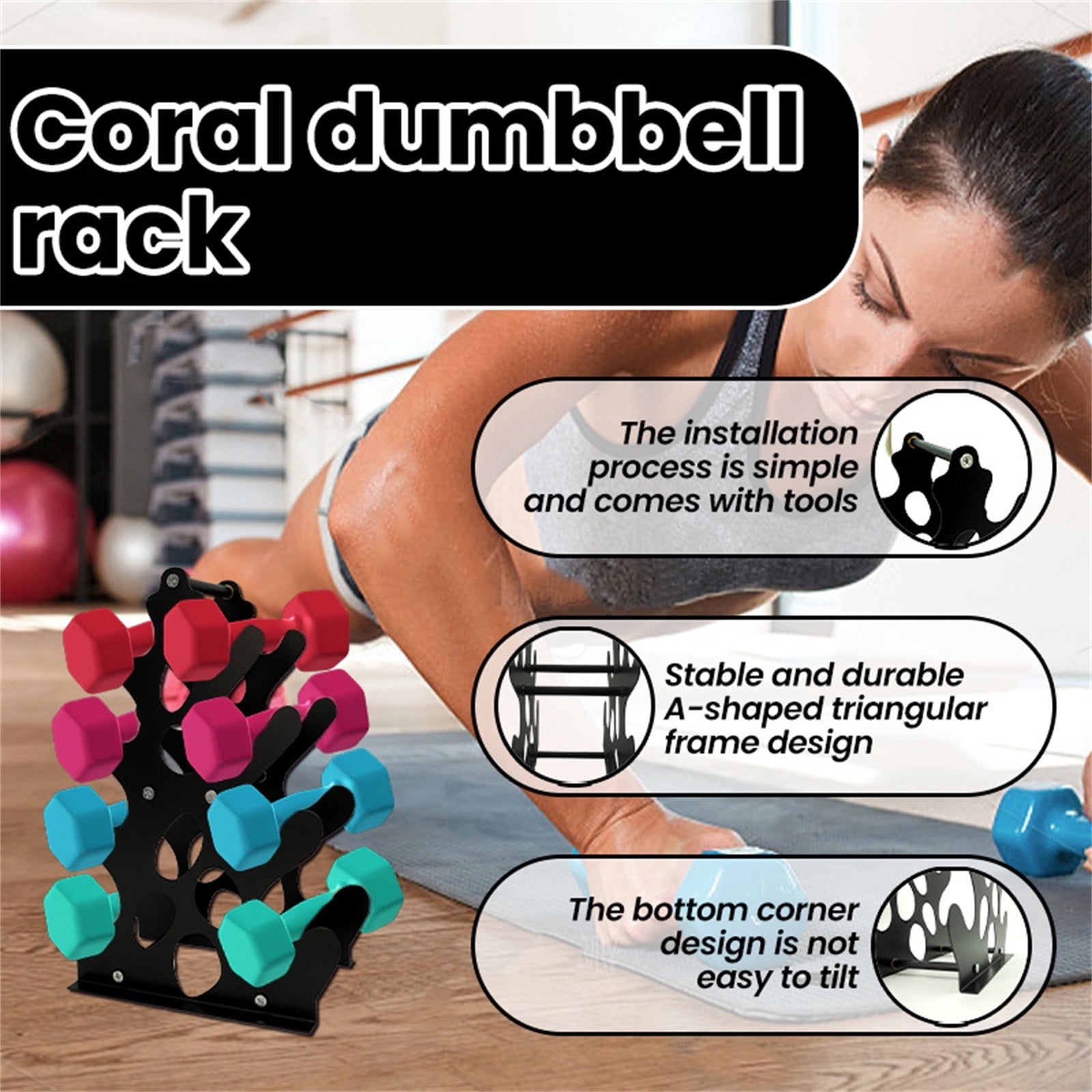 Coral Inspired Dumbbell Rack Stand Desktop Fitness Equipment Organizer Home Gym Storage Holder for Weights Yoga Accessories Decorative Display Shelf Countertop Organizer