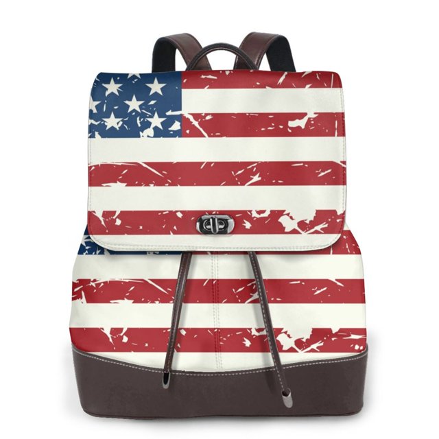 Disketp Vintage American Flag Mochila de Cuero para Mujer, Bolso de Espalda Antirrobo con Estilo para Viaje, Trabajo y Uso Diario