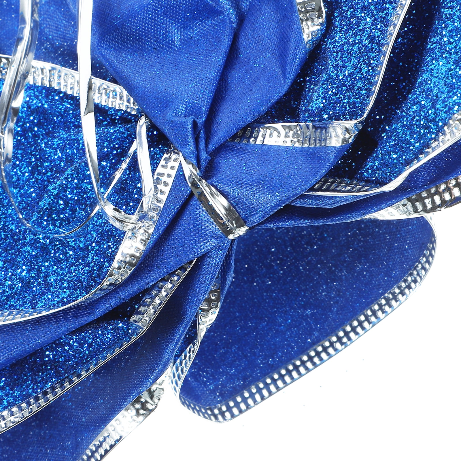 BERTDOMD 15 pcs /Pack Glittering Fabric Christmas Ribbon Bow Gift Knot Ribbon Ornaments for Christmas Tree Presents Decoration(Blue)