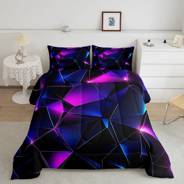 Erosebridal Chic Geometric Bedding Twin Comforter Set, Black Purple Down Comforter, Modern Abstract Decor, Reversible 2pcs