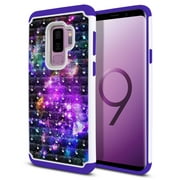 FINCIBO Hybrid Stones Case TPU Back Case for Samsung Galaxy S9 Plus, Purple Nebula Galaxy
