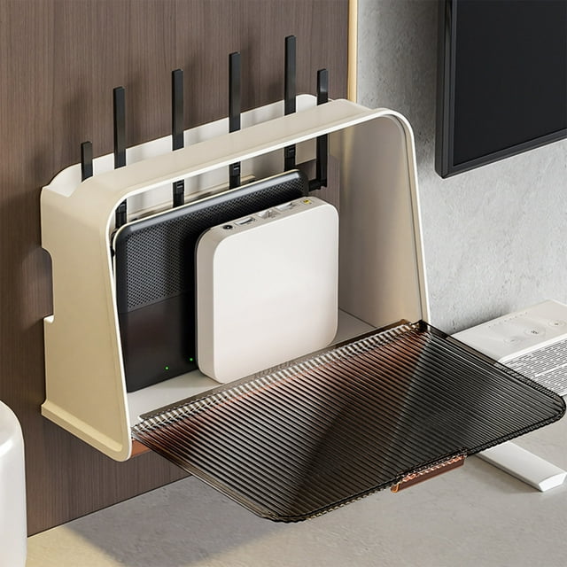 Router Storage Box under $5! CQCYD Router Storage Box with Lid, Cable Management Box for Power Strips, Plastic Organizer Box for Desk Wall Mount