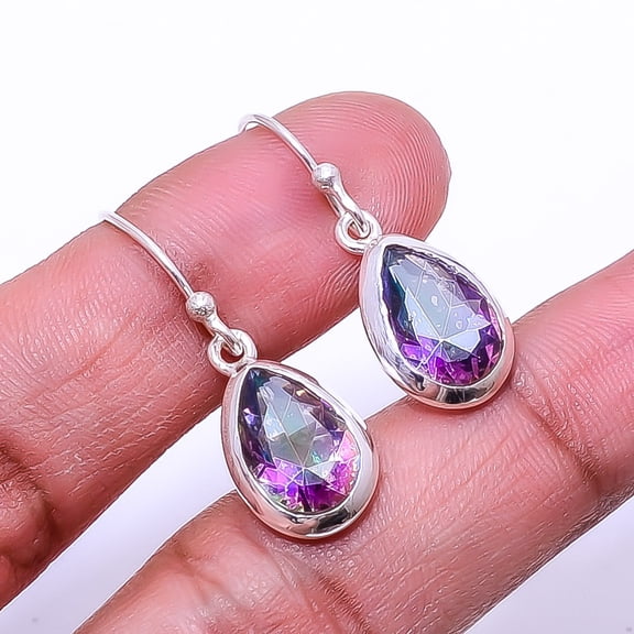 Black Rainbow Mystic Fire Topaz 925 Sterling Silver Earring 1.17" E_9508_347_38, Beautiful Jewelry For Woman, New Year Sale, Valentin's Day Gift