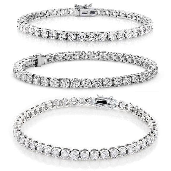 Cate & Chloe Pack of 3 - Olivia, Joelle & Kaylee White Gold Plated Tennis Bracelets with Simulated Diamonds for Women