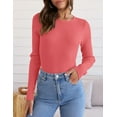 thumbnail image 2 of Women's Long Sleeve Crewneck Tops 2024 Spring Fall Clothes Ribbed Knit Sweater Slim Fitted Casual Basic Tee Shirts, 2 of 4