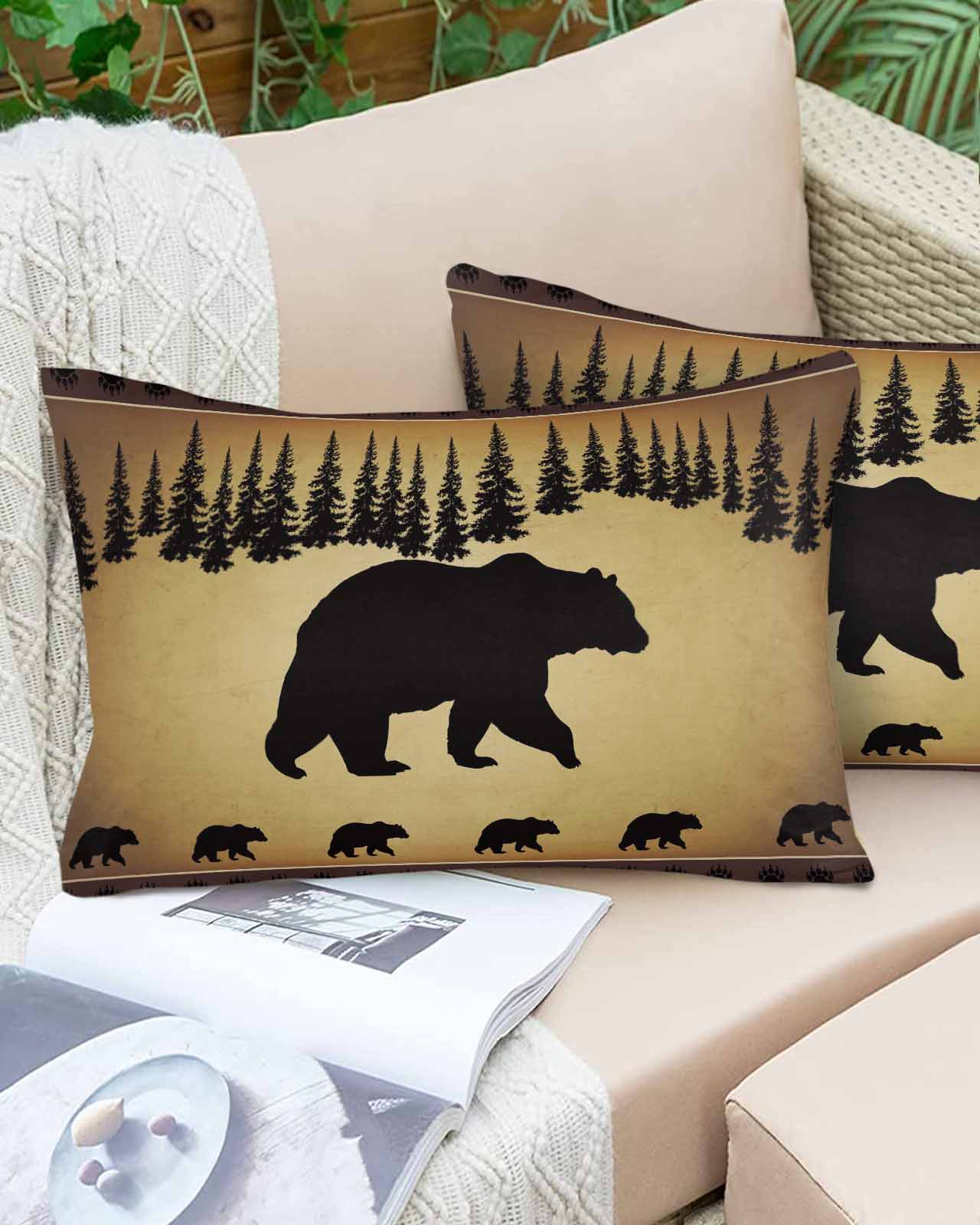 Black Bear Throw Pillow Cover 24 x 36 Inch Decorative Pillow Cover Vintage Animals Farmhouse Pine Brown Forest Lumbar Pillowcase Seasonal Rectangle Cushion Case for Couch Sofa Bed Living Room