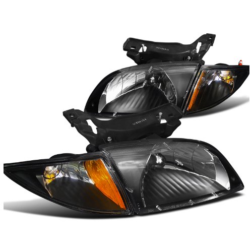 Eagle Eyes OE Style Headlights + Corner Lights For 2000-2002 Chevy Cavalier Z24 – Black Housing, Clear Lens