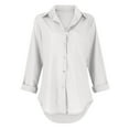 thumbnail image 3 of Womens Tops Ladies Fashion Lapel Button Solid Color Chiffon Open Collar Long Sleeve Shirt Womens Summer Tops oversized tshirts for women blouses for women dressy casual White Chiffon L, 3 of 5