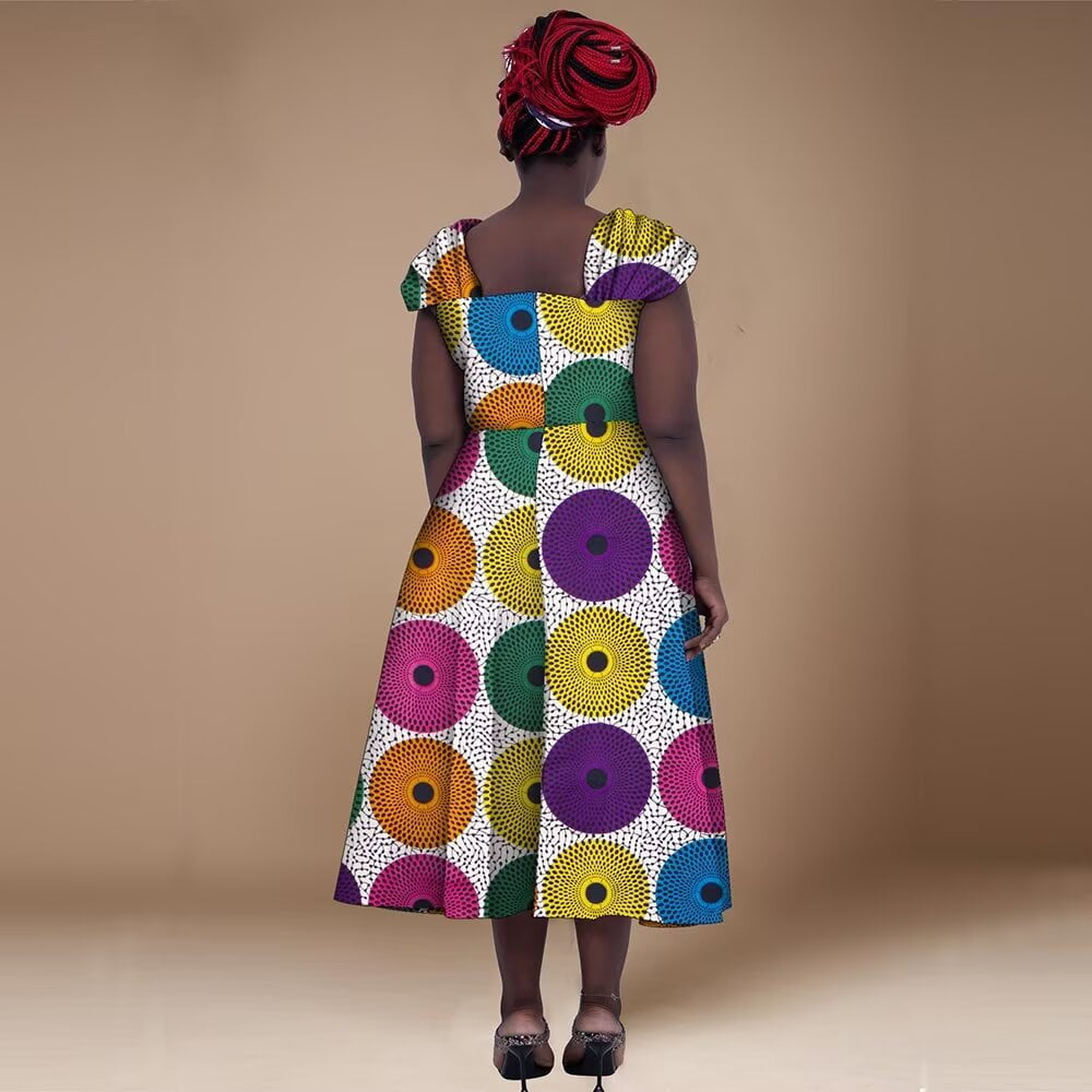 open lace back dress pleated african print dress – ClothingCo main image 1