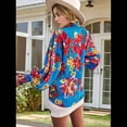 thumbnail image 4 of Blusa con Estampado Floral para Mujer, Larga, Botones, Informal, Elegante, Azul, Talla L, 4 of 10