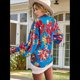 thumbnail image 4 of Blusa con Estampado Floral para Mujer, Larga, Botones, Informal, Elegante, Azul, Talla M, 4 of 10