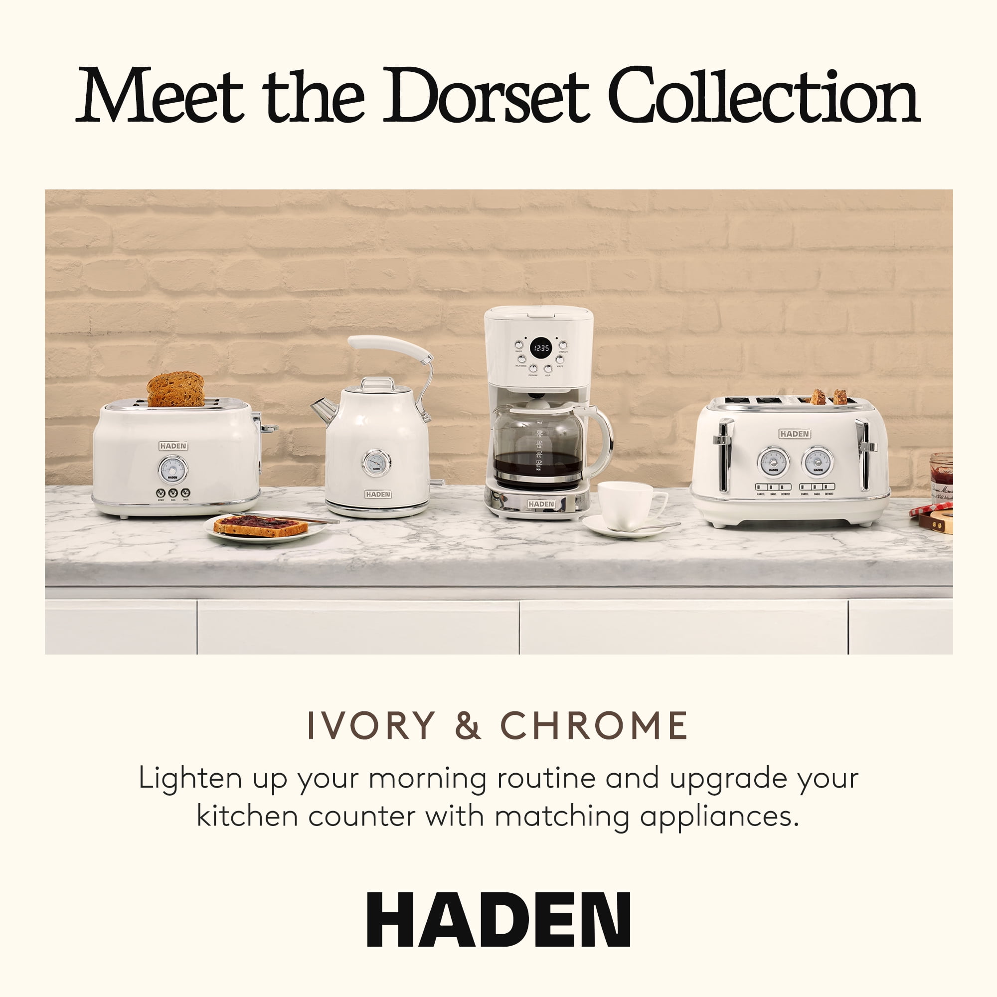 Haden Dorset Toaster, Wide Slot with Removable Crumb Tray and Settings (2 Slice, Ivory)