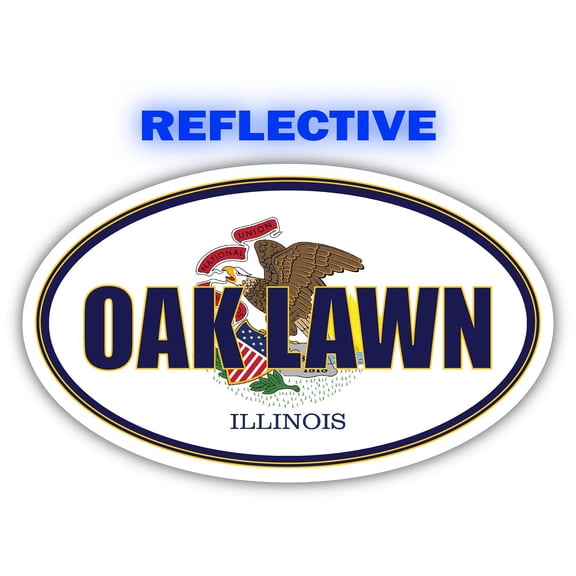 Oak Lawn City Illinois State Flag | IL Flag Cook County Oval State Colors Reflective Sticker Car Decal 3x5 inches
