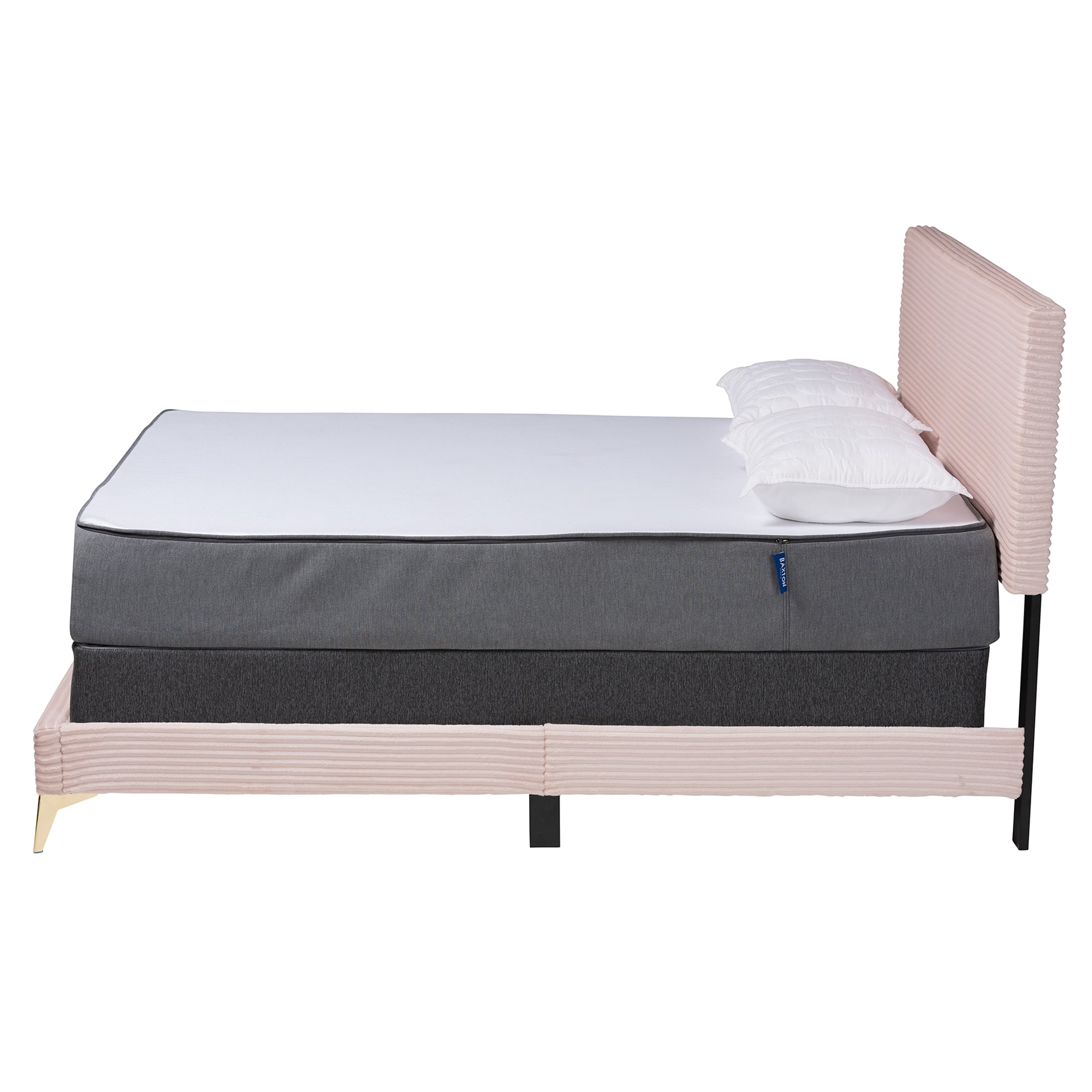Baxton Studio Abberton Modern and Contemporary Light Pink Velvet and Gold Metal Queen Size Panel Bed