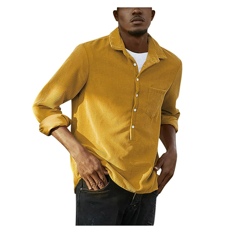 mens mustard yellow button up shirt
