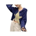 thumbnail image 4 of Gureui Women's Fashion Cropped Sweater Cardigan Stars Pattern Long Sleeve Contrast Color Zipper-Up Knit Hoodie Open Front Pullover Tops Streetwear, 4 of 8