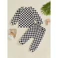thumbnail image 4 of Suealasg Toddler Baby Boys Clothes 6M 1T 2T 3T Long Sleeve Crew Neck Checkerboard Print Tops Long Pants Set Infant Boys Fall 2Pcs Outfits, 4 of 7
