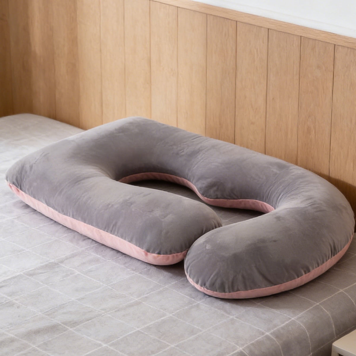 Supportive J Shape Alcohol-Free Polyester Maternity Pillow for Multi-Position Sleeper, Pink