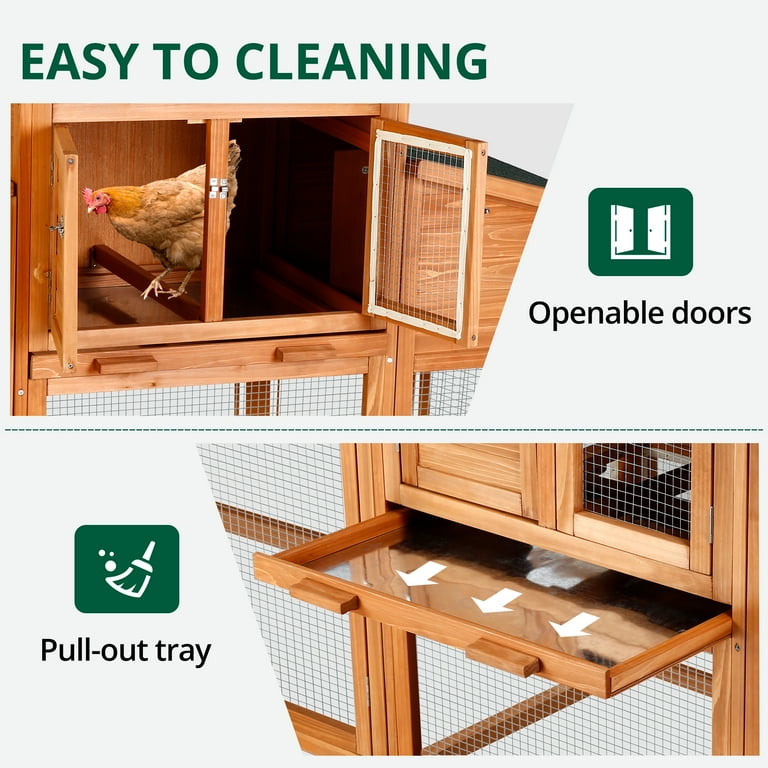 122-Inch Large Chicken Coop For 2-6 Chickens, With Nest Box & Removable Tray, Outdoor Weatherproof
