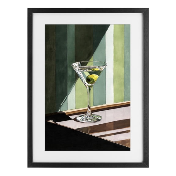 Stupell Industries Modern Olive Martini in Sun Beam Black Framed Print Under Glass, 14 x 20, by Petals Prints Design