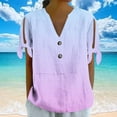 thumbnail image 4 of S LUKKC LUKKC Linen Shirts for Women Summer Tops 3/4 Sleeve Plus Size Henley Shirts Button Down V-Neck Pullover Tunic Tops Loose Fit Blouses T-Shirt Dressy Casual Vacation Work Tops, 4 of 7