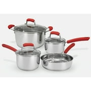 ExcelSteel - 7 Pc Stainless Steel Cookware Set w/Red Silicone handles