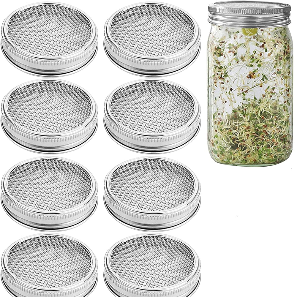 VIVEFOX 4 Pack Sprouting Jar Screen Lids, 304 Stainless Steel Sprouting