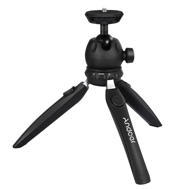 Andoer H20 Compact Foldable Desktop Tripod with Detachable Ball Head, Adjustable Legs (13-23cm Working Height), 1/4 Inch Screw, 2KG Load Capacity, Lightweight 290g - Available in Black, Black&Red,