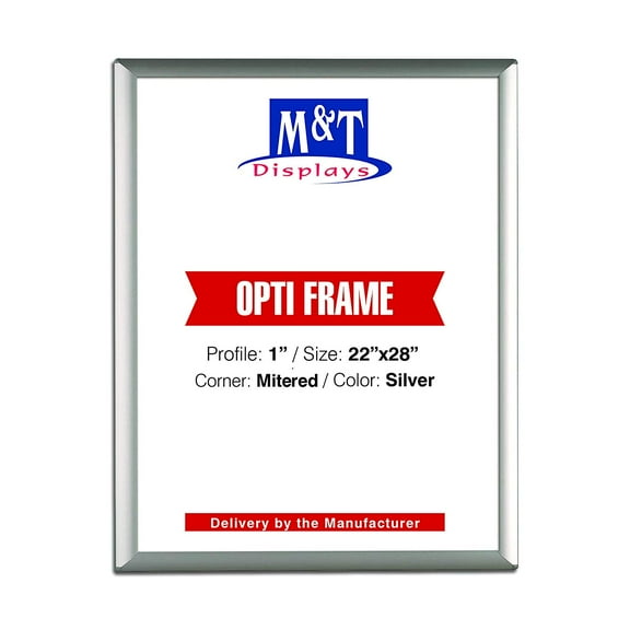 M&T Displays Opti Snap Photo Picture Poster Frame 22x28 inch Silver 1" Aluminum Profile Front Loading Wall Mounting
