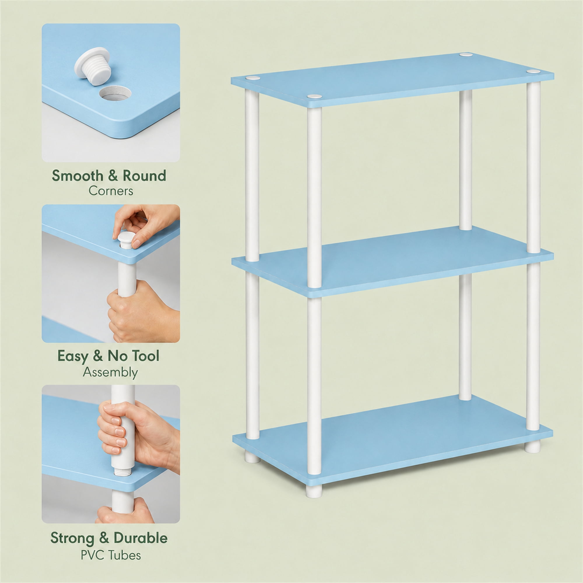 Furinno Turn-N-Tube 3-Tier Toolless Closet Organizers/Storage. Light Blue