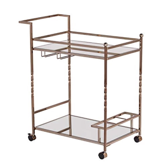 SEI Furniture Ivers Mirrored Metal Bar Cart in Champagne