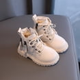 thumbnail image 2 of Staki Toddler Girl Boots Girls Solid Color Ankle Boots Fall Winter Fashion Side Zipper Lace Up Combat Shoes Trendy Booties(Beige,10 Toddler), 2 of 7