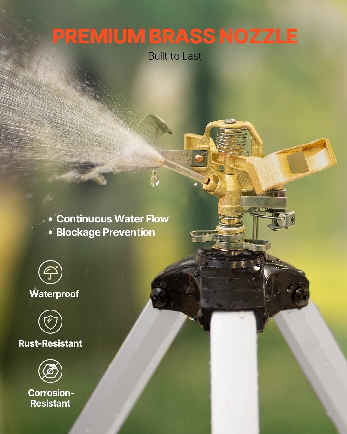 Impact Sprinkler on Tripod Base, Heavy Duty Tripod Sprinklers with Brass Head & 3/4" Connector, 360° Large Area Coverage Irrigation Sprinkler, Adjustable Heights 22-50 in, Lawn Garden Sprinkler Gray