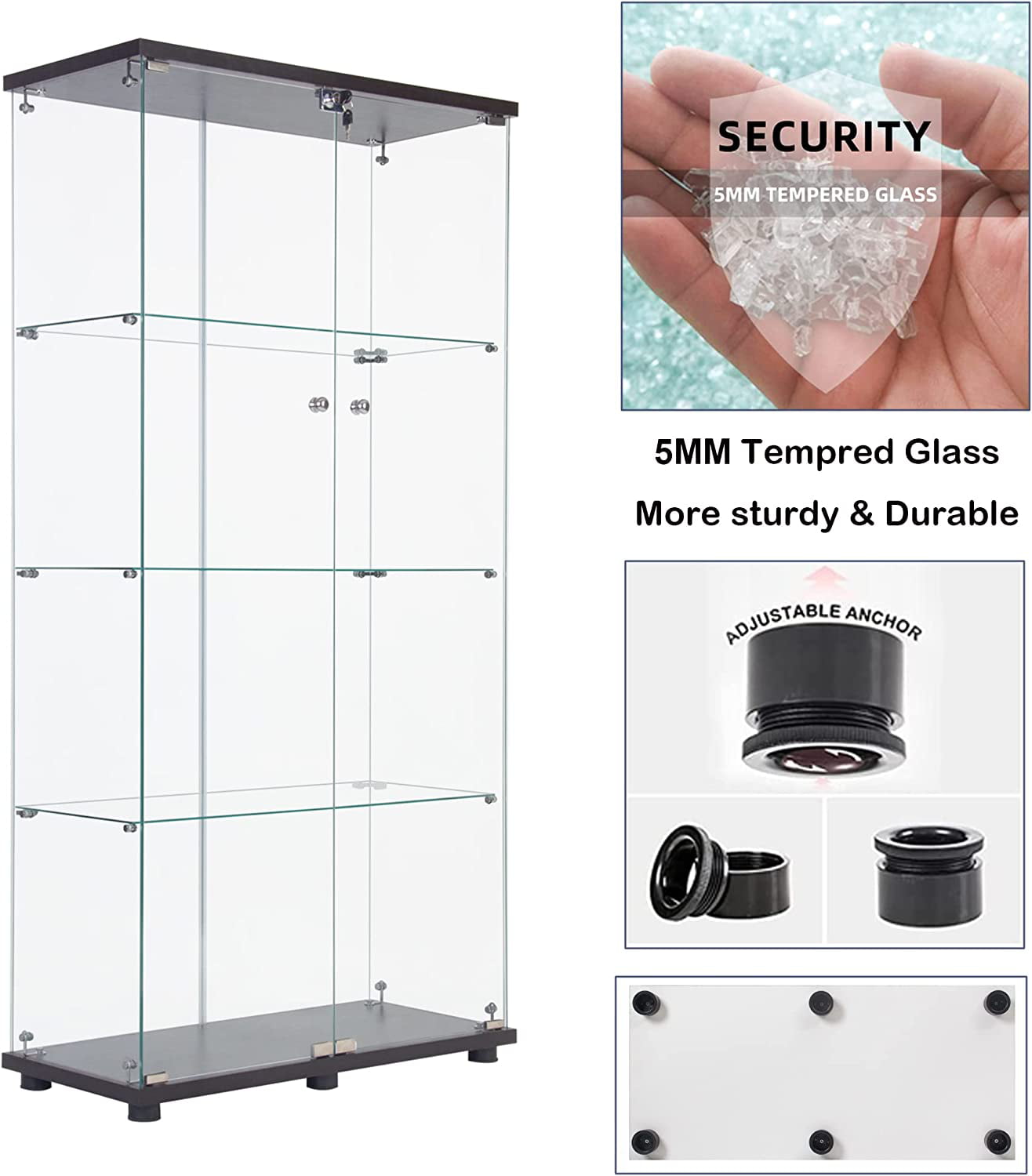 Fulocseny 4 Tier Shelf Glass Door Cabinet in Clear with  Door,Easy to Install,Solid Tempered Glass,Curio Cabinet Collection Display  Case for Living Room Bedroom Office (White, 64.56” x 16.73”x 14.37”) : Home