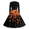 thumbnail image 3 of Enjoytime Women Midi Dress Halloween Printed Crew Neck Long Sleeve A-Line Dresses Gothic Clothes Garden Party Dress, 3 of 3