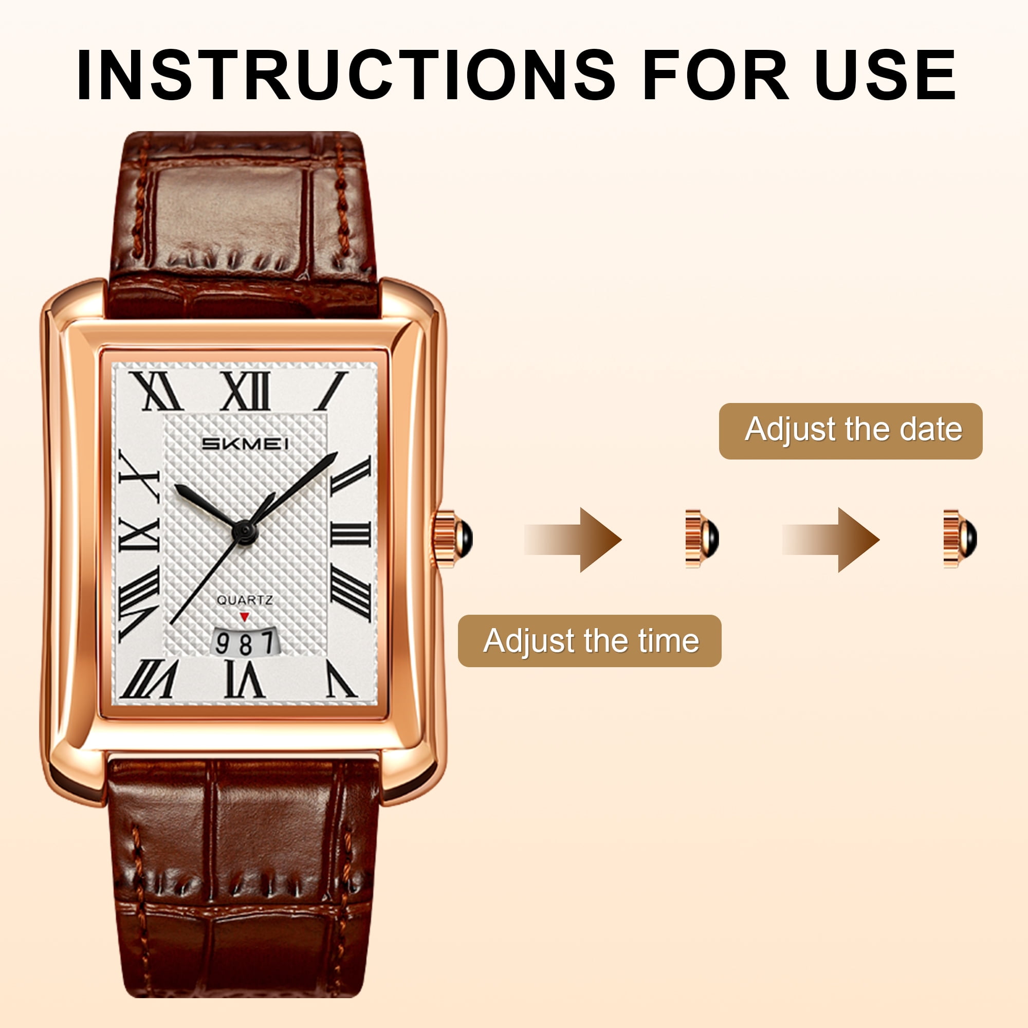 SKMEI Retro Classic Square Watches for Men Quartz Analog Waterproof Watch Leather Business Casual Mens Wrist Watch