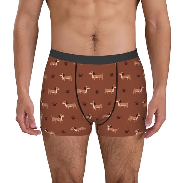 Fotbe Dachshund Dog Puppy Calzoncillos Tipo Boxer con Bolsa de Soporte Total para Hombre, X-Temp Fresco, Transpirable y de Secado Rápido-Large