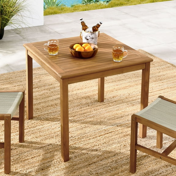Modway Vienna 34" Square Outdoor Patio Teak Wood Dining Table in Natural