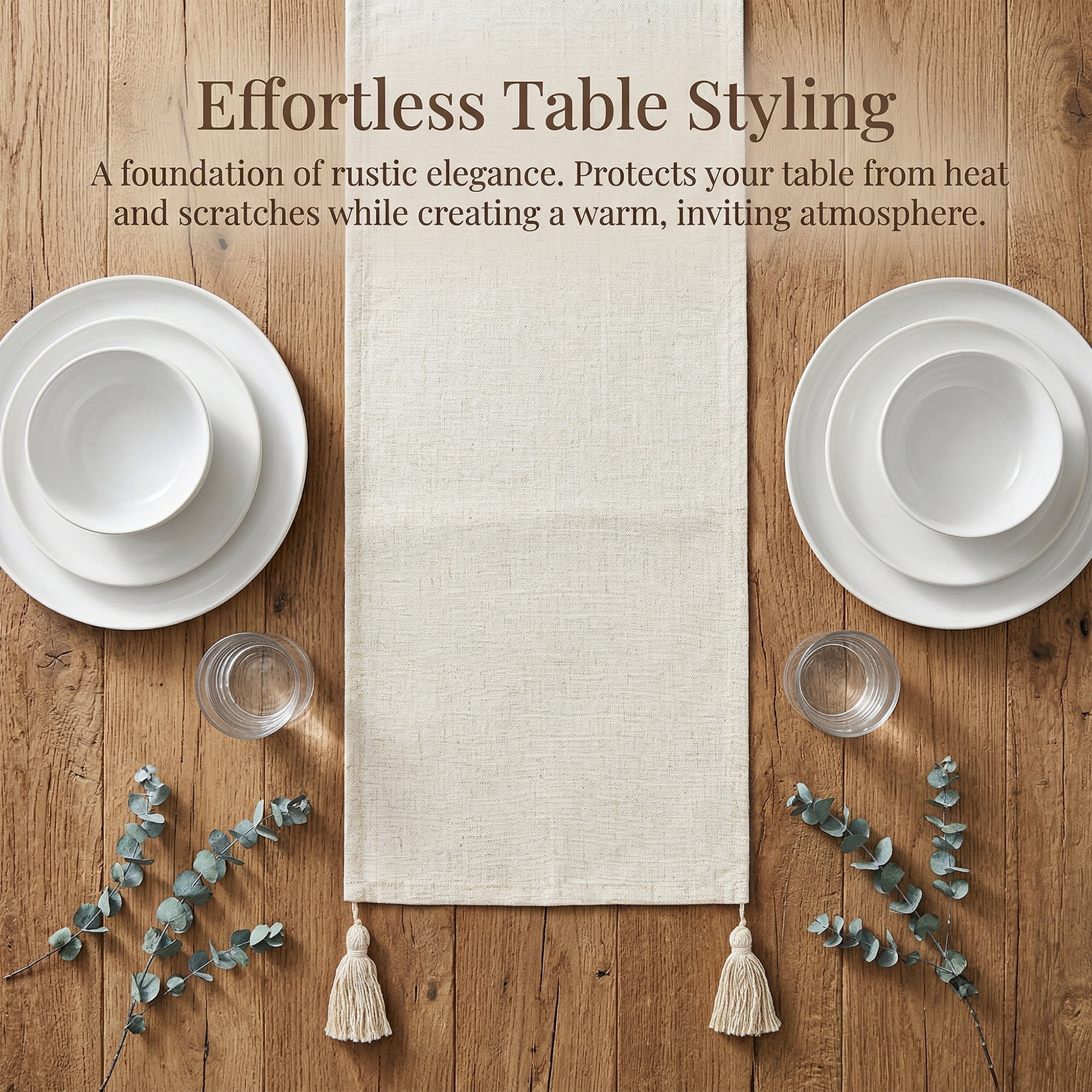 Unique Bargains Table Runner for Kitchen Decor with Tassel White 11.8x70.9in
