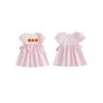 thumbnail image 2 of RUINIXCW Toddler Baby Girl Halloween Dress Infant Baby Girl Summer Fall Dress Clothes Pumpkin Embroidery Collar Puff Short Sleeve Dress with Bow, 2 of 8