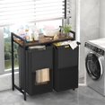 thumbnail image 2 of Laundry Hamper, double Laundry Basket, Laundry Sorter with Top Shelf & 2 Removable Washable Bags & Side Pockets for Laundry Room organization, Bathroom and Dorm, Rustic Brown and Black, 2 of 7