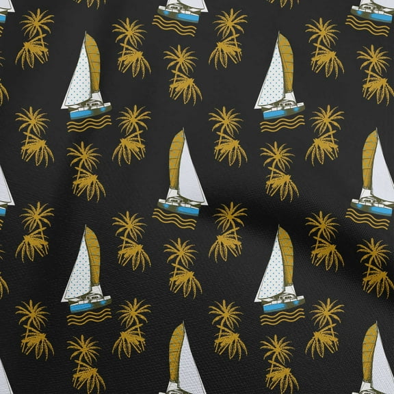 oneOone Polyester Spandex Black Fabric Beach Craft Projects Decor Fabric Printed By The Yard 56 Inch Wide