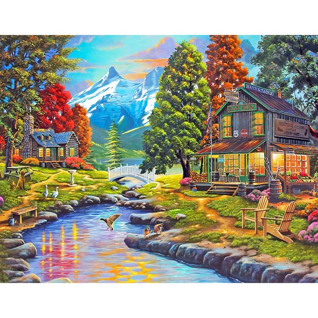 Diamond Painting (DE1859) DIY 5D Square Kit Color River Cottage House 20X30cm FLhrweasw Nuevo